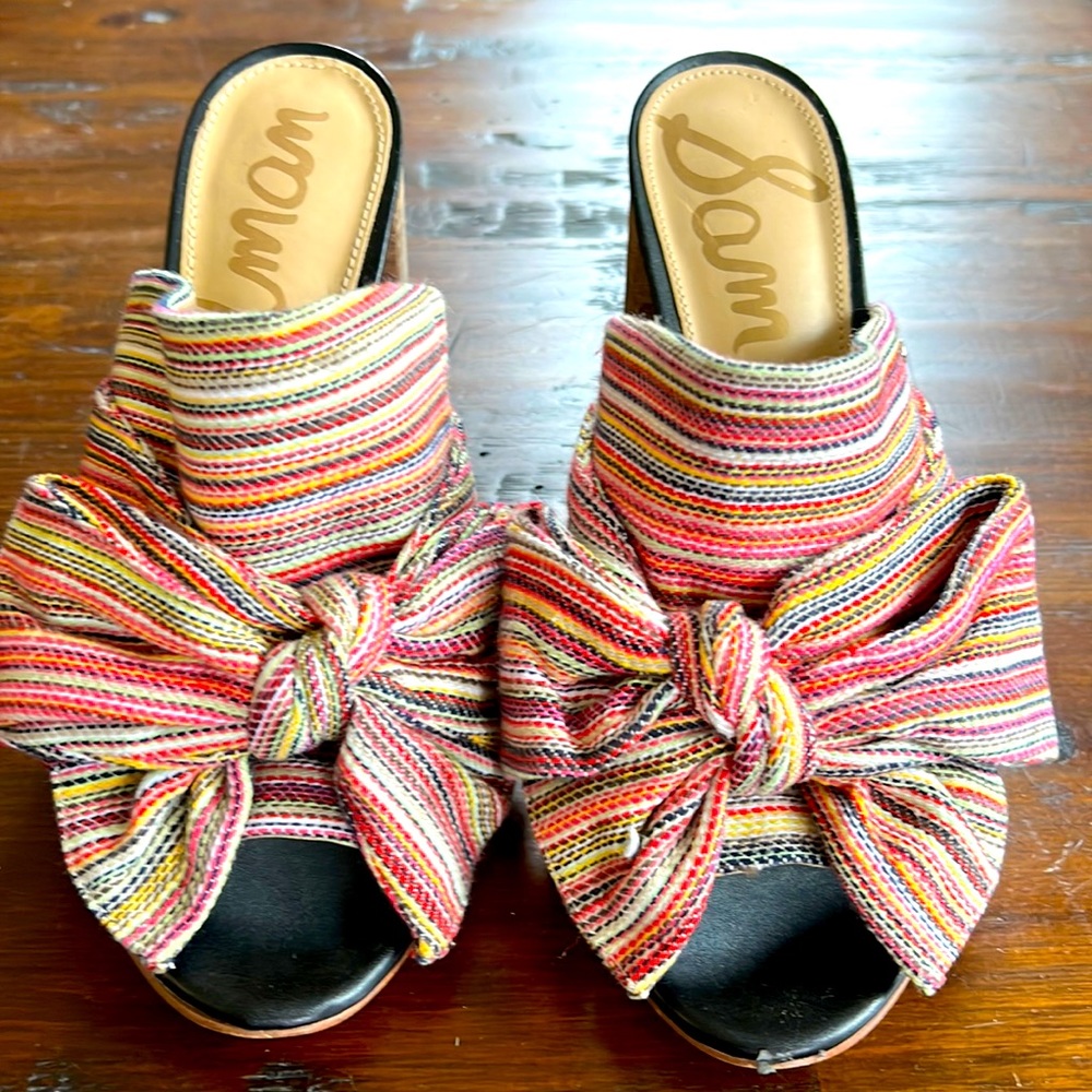 Sam Edelman rainbow bowed stacked heel slides